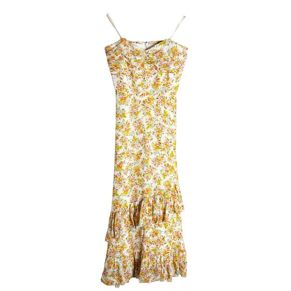 Shoshanna Remy White Orange Floral Print Strapless Ruffled Maxi Dress 8 - Picture 5 of 14